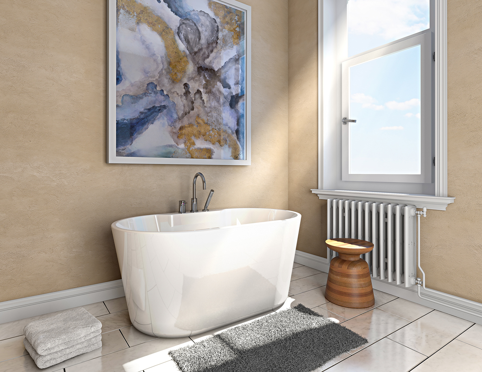 Salle de bain 3D, bain et douche, rendu photo-réaliste, 3d rendering, Montréal, Québec
