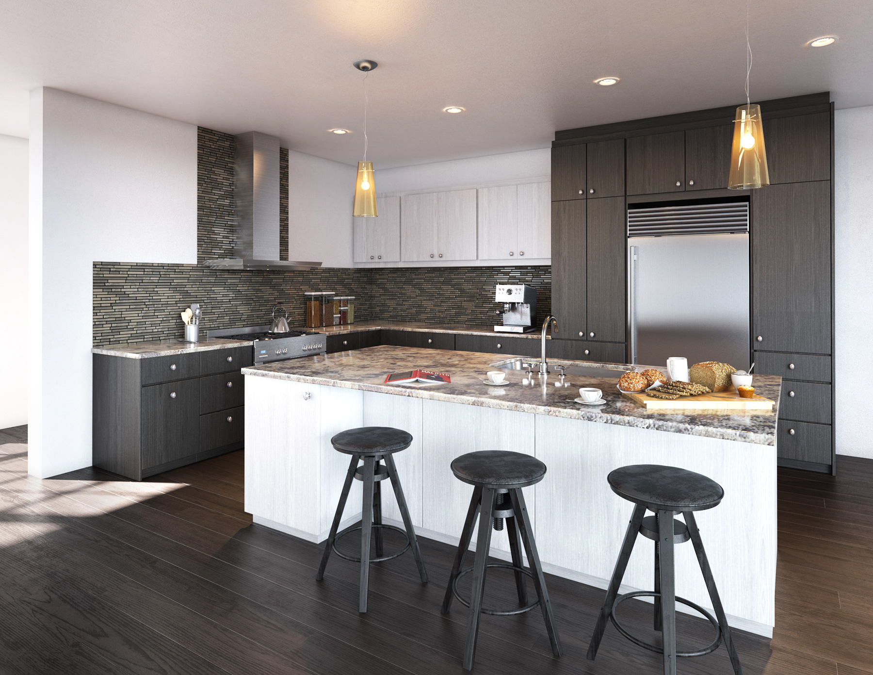 Armoires cuisine 3d, rendu photo-réaliste, 3d rendering, Montréal, Québec