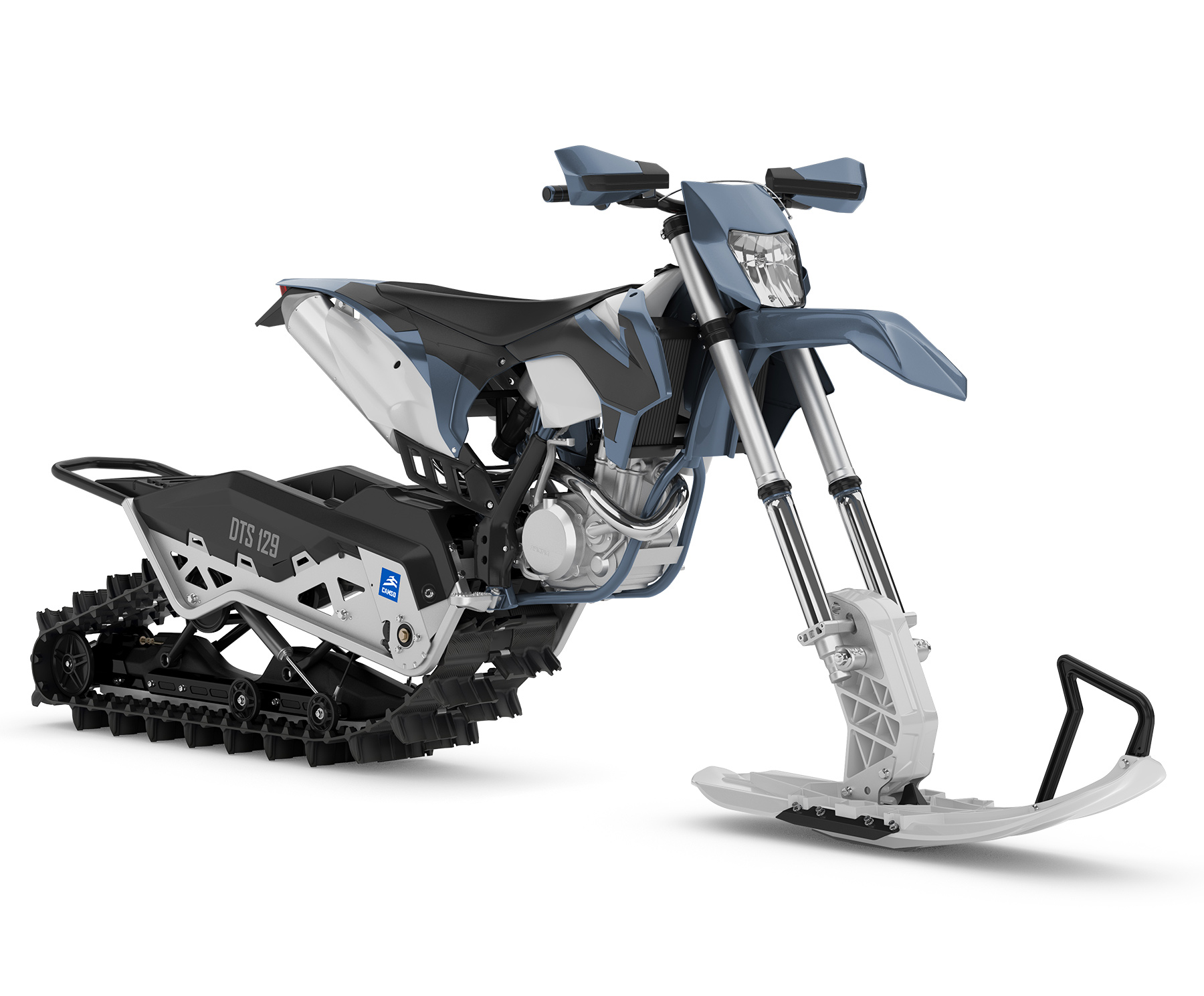 Dirt snow bike, Snowmobile, Camso, Camoplast Solideal, 3d rendering, Montréal, Québec