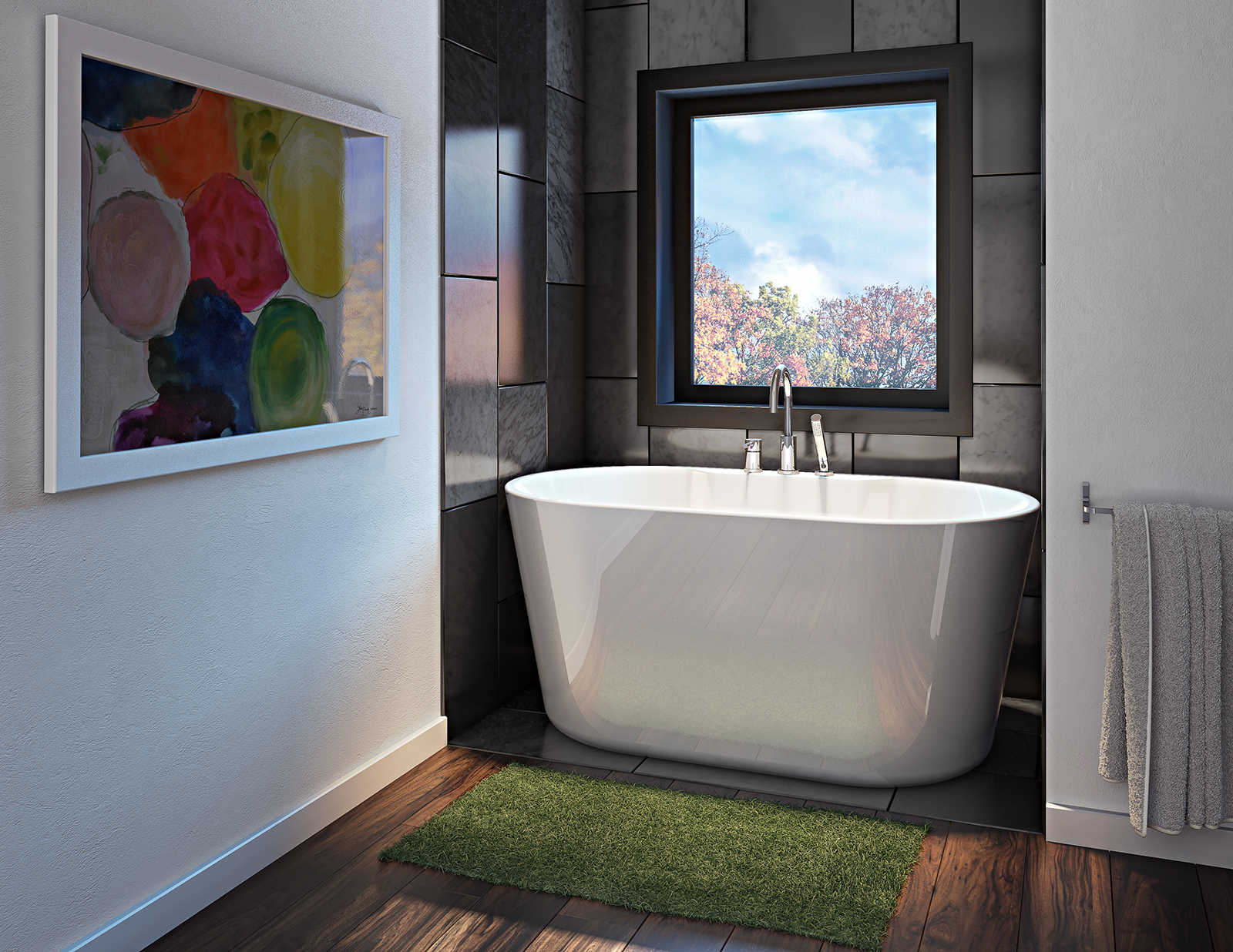 Salle de bain 3D, bain et douche, rendu photo-réaliste, 3d rendering, Montréal, Québec