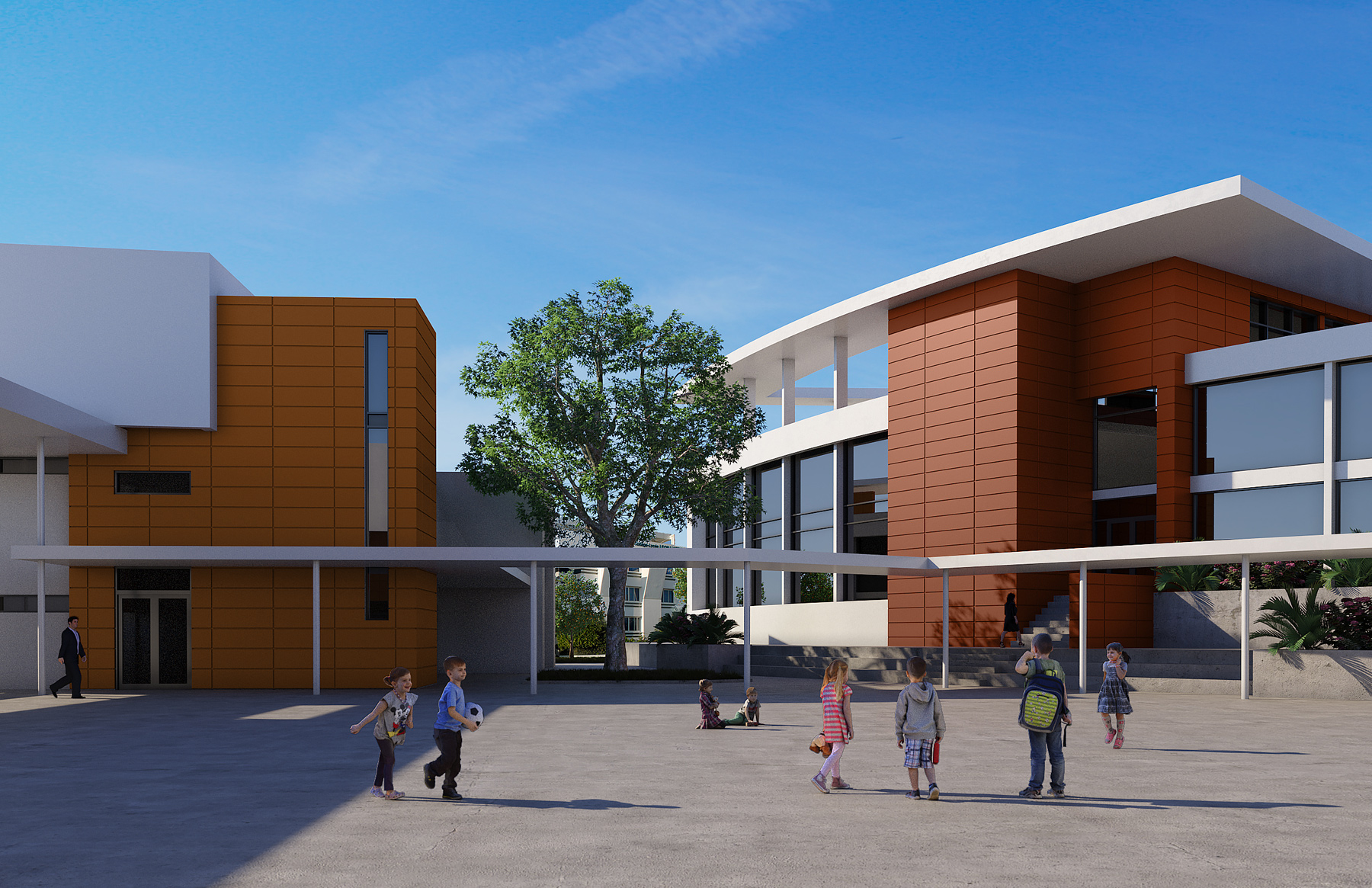 École canadienne, Rabat, Maroc, illustration photoréaliste, 3d rendering, Montréal, Québec