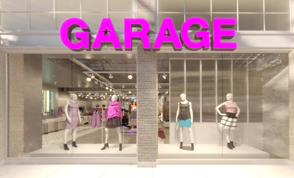 Visite virtuelle 360, boutique Garage, Royalmount Montréal, design, mode, rendu photo-réaliste, 3d rendering, Montréal